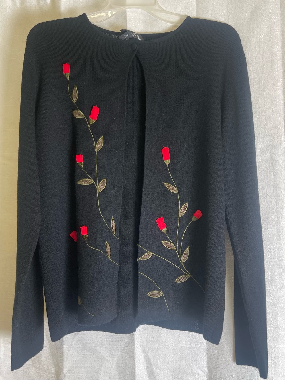 Black Embroidered Rose-Accent Cardigan